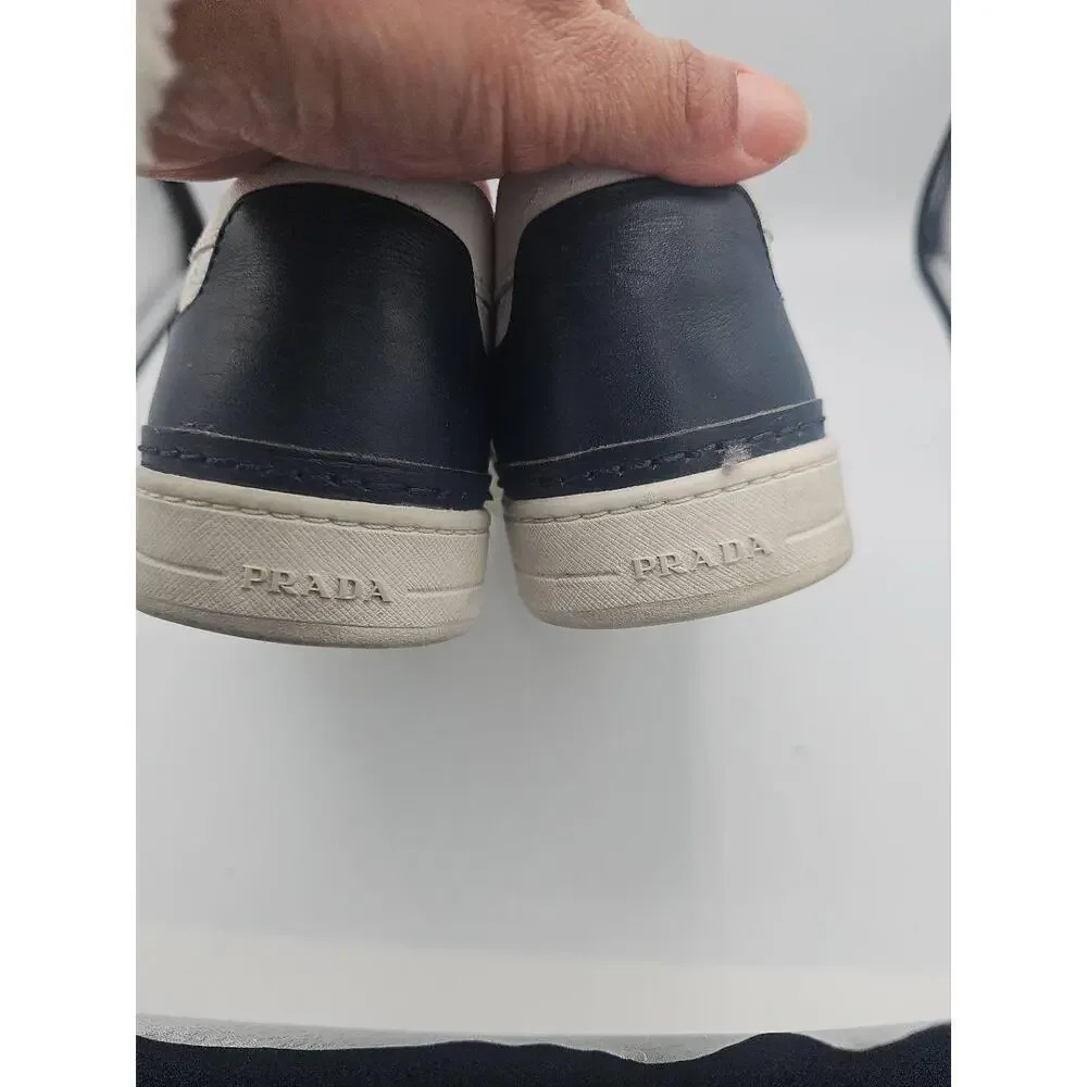 Prada 4E2831 White Leather Low Top Sneakers Colorblock Mens Size 7.5